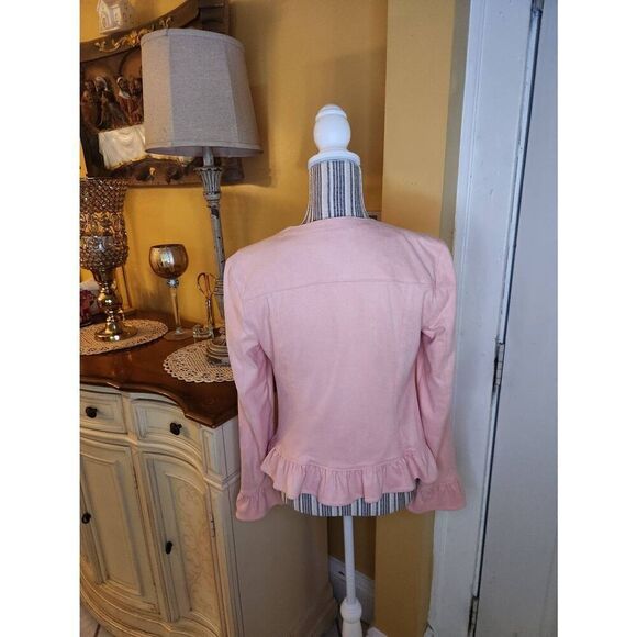 The limited faux suede peachy pink ruffle jacket women's size 2 - Picture 3 of 3